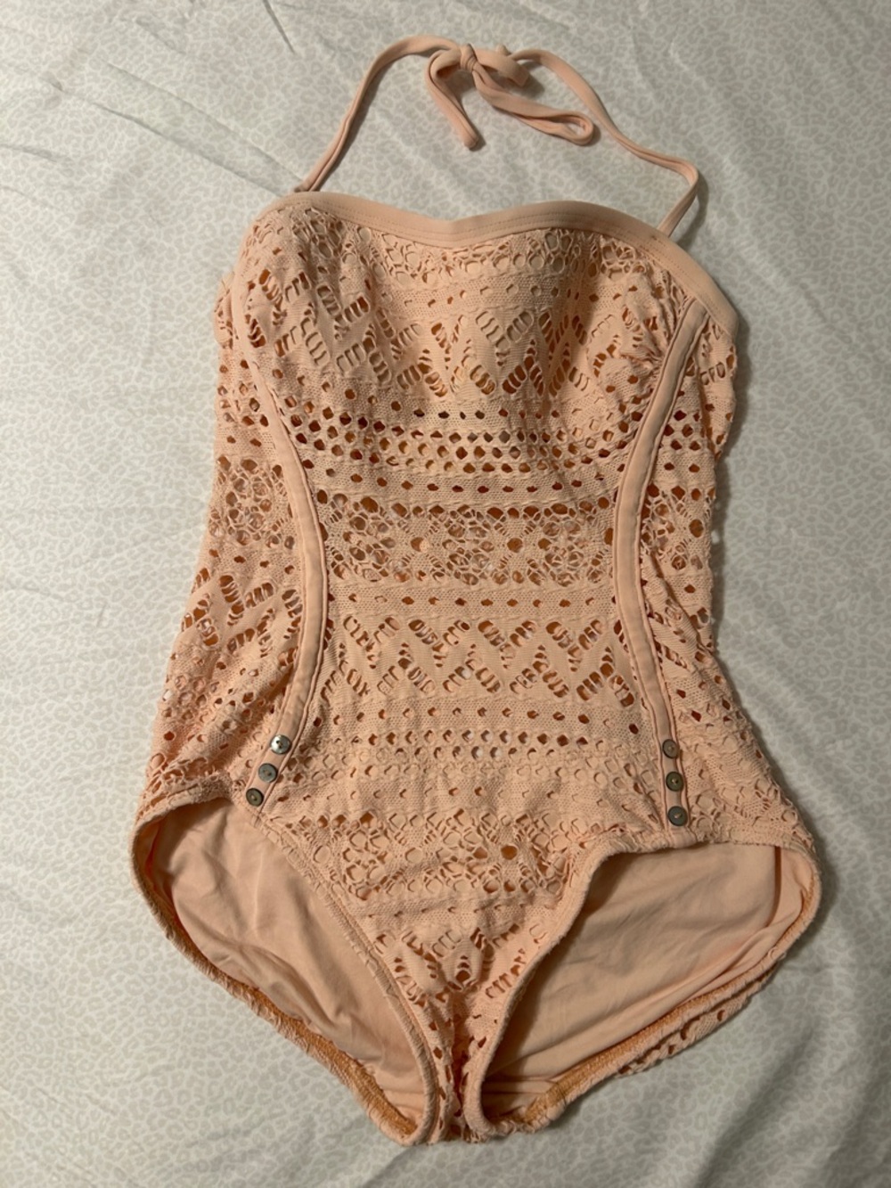 Robin Piccone Peach Crochet One-Piece Lace Swimsuit, Size 6